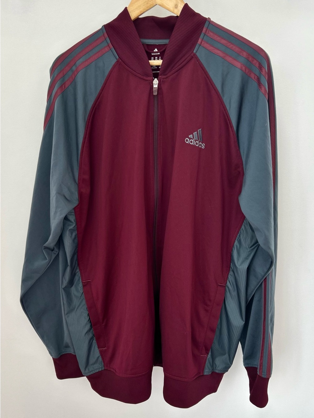 adidas Performance Track Jacket Burgundy Grey 2XL Retro 3 Stripe